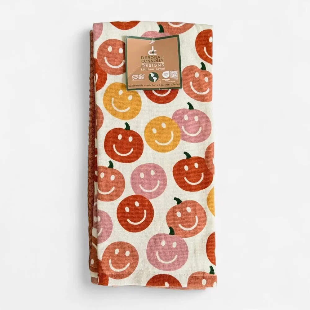 Deborah Connolly Designs Kitchen Towel 3 Pack Smiley Face Pumpkins Fall NEW